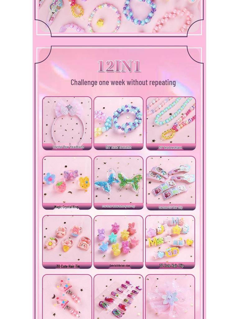 DIY Beaded Toy Jewelry Kit: Handmade Hair Accessories, Necklaces, Bracelets & Gift Box Set for Girls' Birthdays