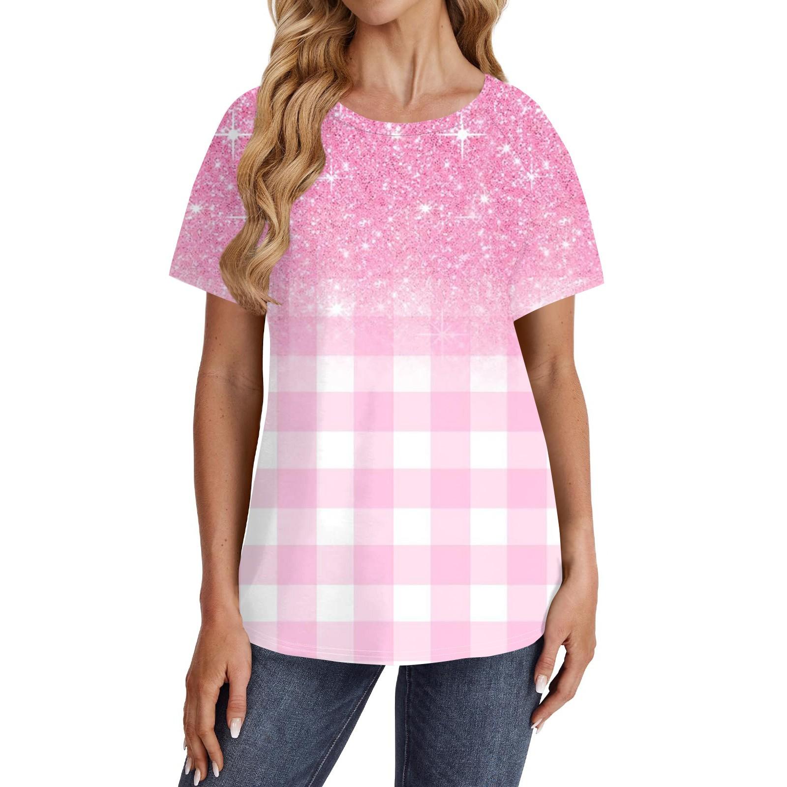 

Женские футболки с коротким рукавом, милые туники с круглым вырезом, топы, базовые футболки, блузки, свободный пуловер XL розовый