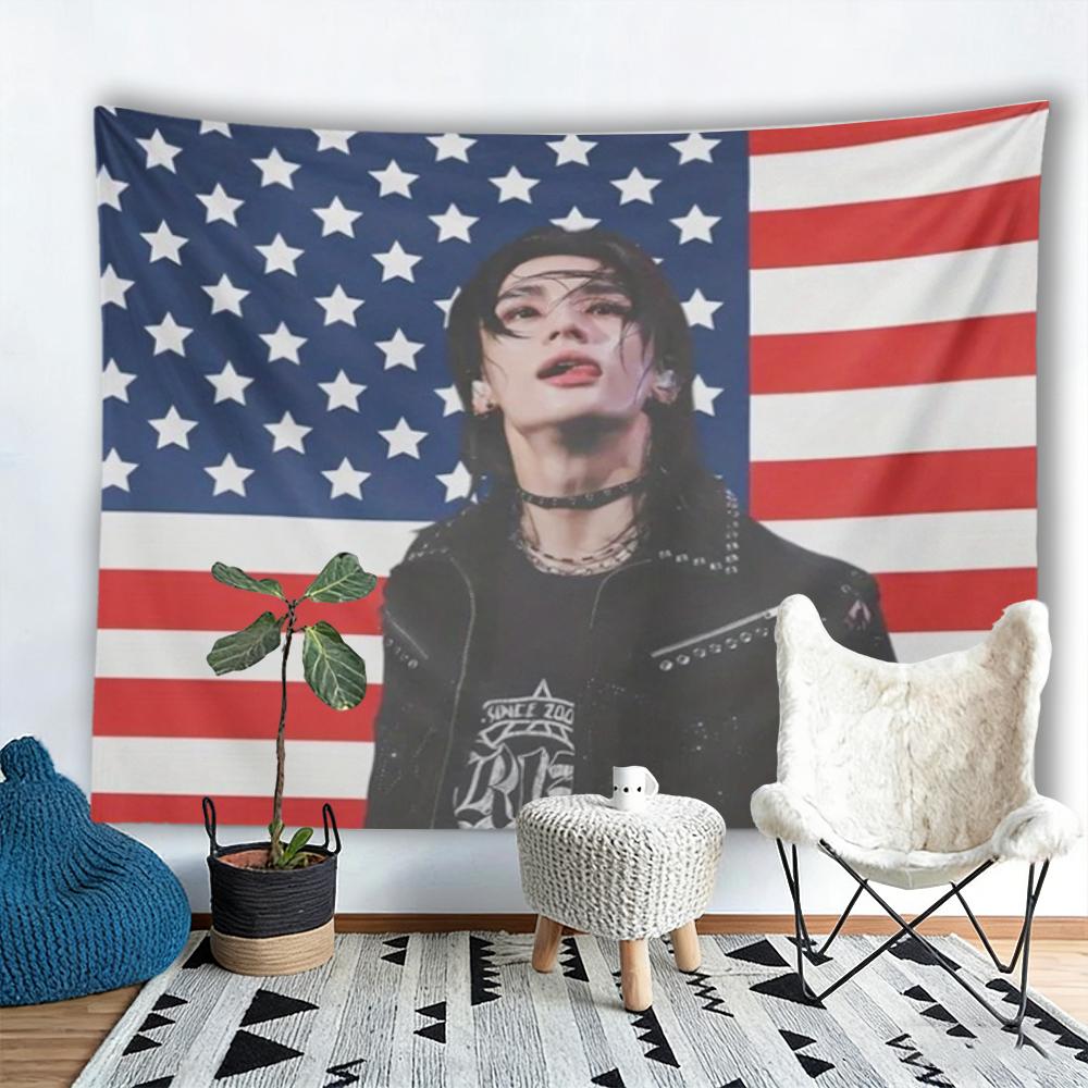 1pc SKZ Hyunjin Kpop Concert Flag Polyester Velvet American Patriotic Home Outdoor Decor