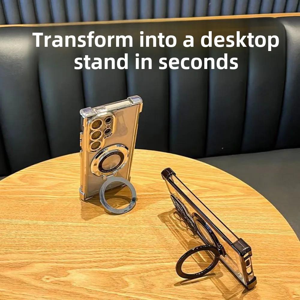 Clear Electroplated Magnetic Stand Protective Case SamSung for Galaxy S25 S24 S23 Ultra Plus A16 A26 A36 A15 A25 A35 A55 Cover