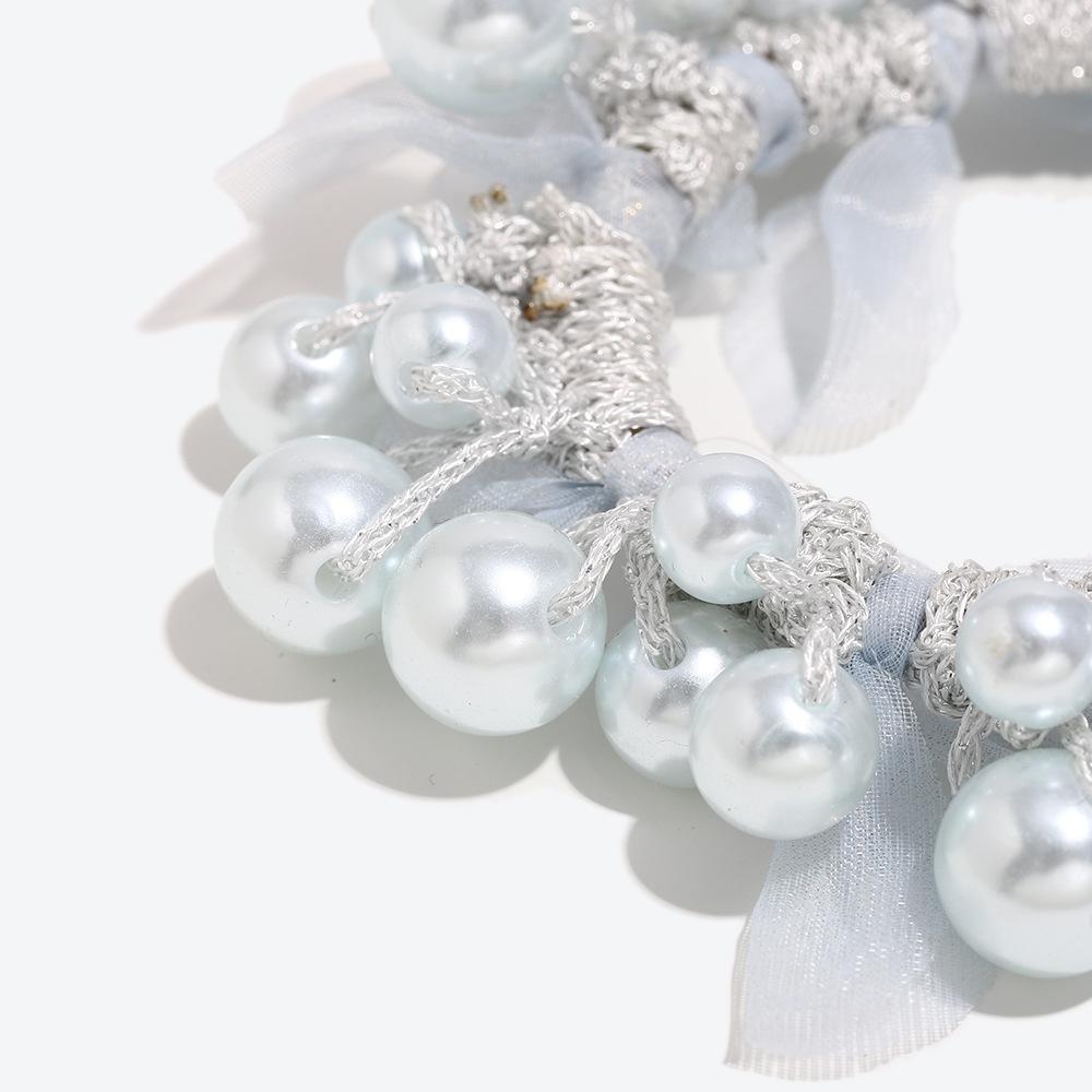1pc Fashion Hair Accessory Colorful Fabric Pearl Hair Tie Elastic Bun Bow Hairband Ponytail Hair Ring