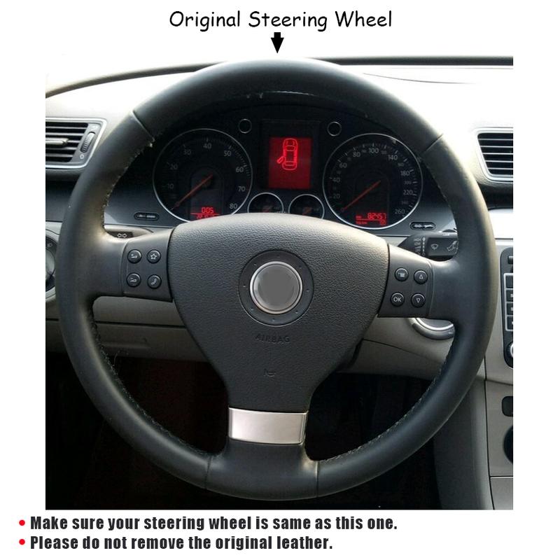 CARDAK Black Artificial Leather Car Steering Wheel Cover for Volkswagen Golf 5 Mk5 Passat B6 Mk5 Tiguan 2007-2011