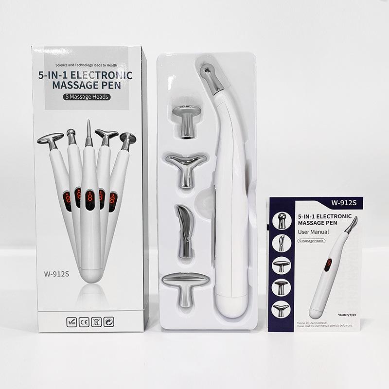 Meridian Pulse Acupressure Pen: 5-Head, 9-Level Intensity Acupuncture Massager with Red Light