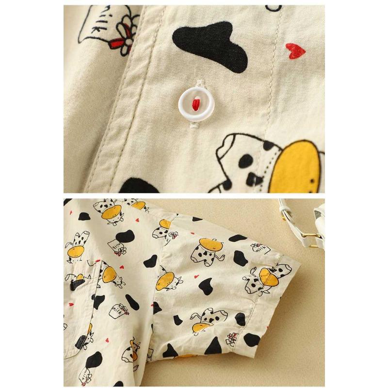Shirt Short Sleeved Women's New Style Harajuku Style Loose Curved Cow Graffiti Short Sleeved Shirt