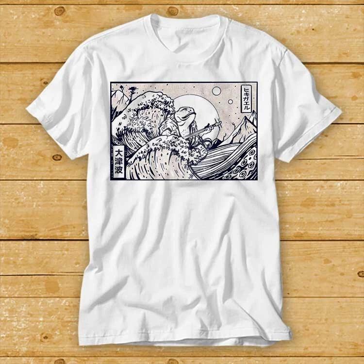 The Great Wave Off Kanagawa Playing Guitar Frog Star Moon Art T Shirt Music 2344
