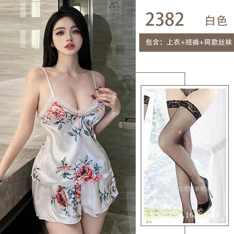 Sexy Sexy Pure Sexy Clothes Printed Suspender Shorts Two-piece Set Lace Seduction Set