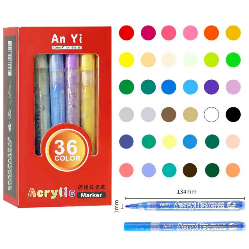36 Color Acrylic Marker Pens 1.0mm Nib Water-based Ink for Student Painting,Ceramic,Wood,Coloring Watercolor Art Marker Supplies