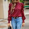 Women Loose Printed Blouses Long Sleeve Round Neck Commuting Autumn Winter