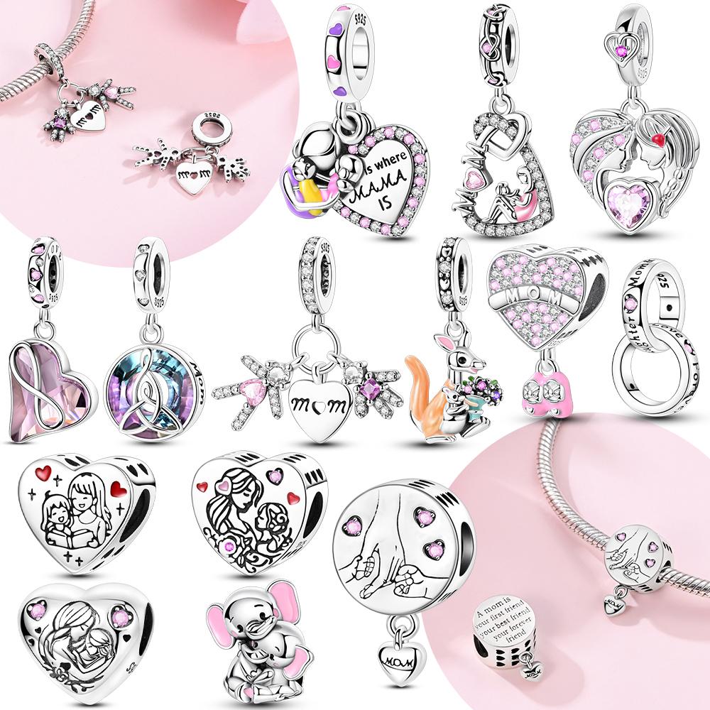 Original New Love Mother Heart Pendant Charm Bead For Woman Fit Copper Bracelet Diy Jewelry Gift For Mom
