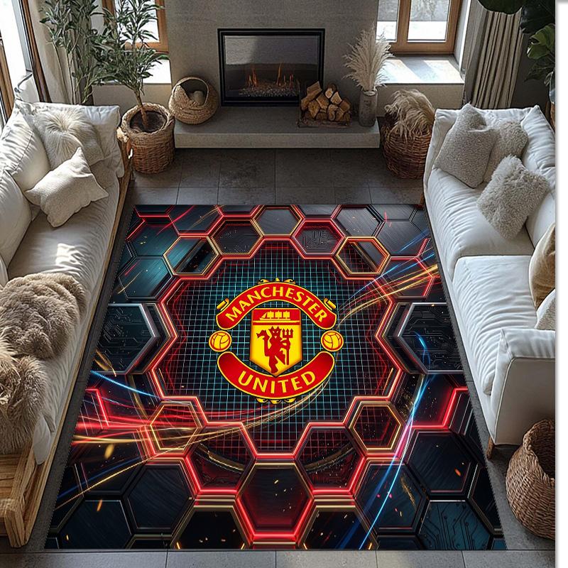 Tappeto in Flanella Stampato Manchester United Antiscivolo Morbido Poliestere Tappeto per Pavimento Tappetino Decorativo per Interni per Camera da Letto Soggiorno Divano
