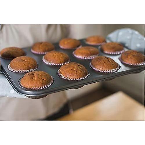 Non-Stick 12 Hole Muffin Tin | Carbon Steel | Dark Blue | Baking Tins/Yorkshire Puddings/Mini Cake/Small Cakes