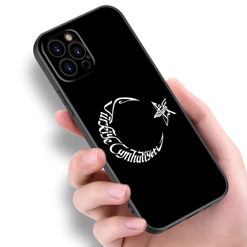 თურქეთის დროშის შავი სილიკონის ტელეფონის ქეისი Apple iPhone 12 13 Mini 11 14 15 Pro Max 7 8 Plus X XR XS SE 2020 2022-ისთვის