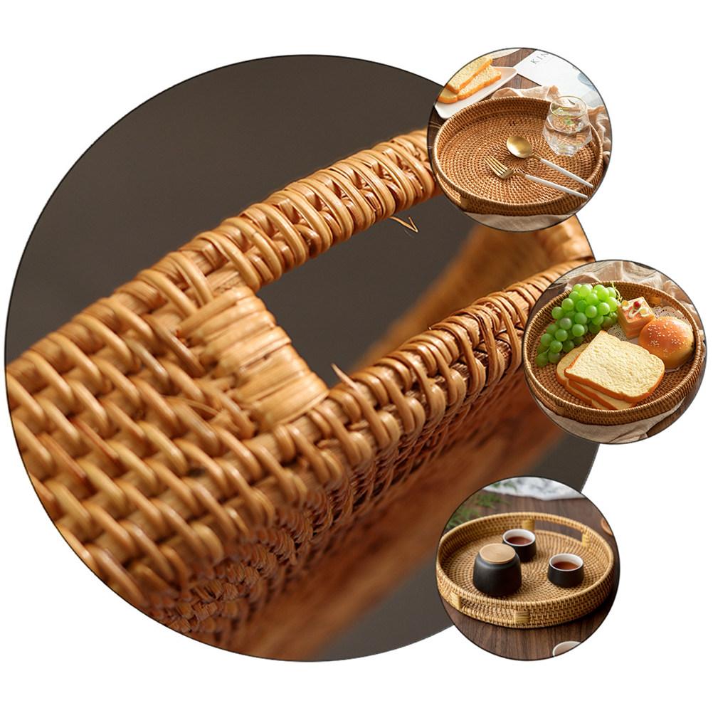 1pc Rattan Storage Basket Hand-Woven Vintage Tray Eco- Plate Multipurpose Home Decor Organizer Vietnam