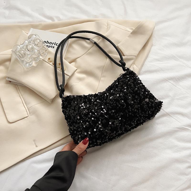Summer New Texture Casual Foreign Sequined Shoulder Bag Personalized Ins Simple Messenger Large Capacity Baguette Bag Women's Bag