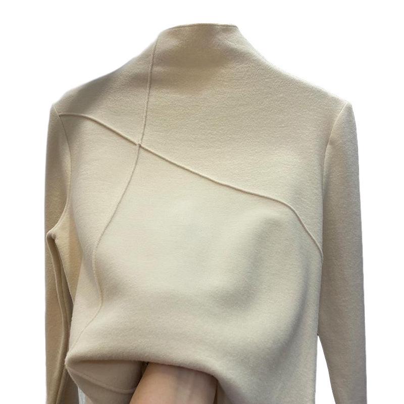 2024 Western-Style Slim Velvet Long-Sleeve Top: Women's Autumn/Winter Half-High Collar Shirt