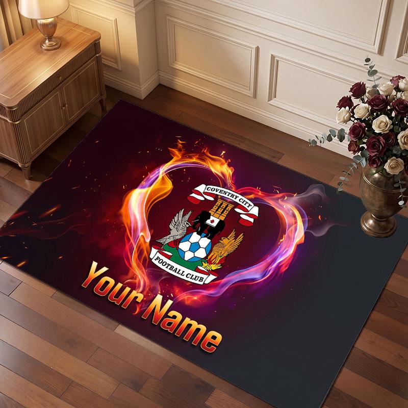 Coventry City Custom Crystal Velvet Rug, Personalized Name Text Print, Football Logo Soft Non‑Slip Floor Mat Home Decor Gift
