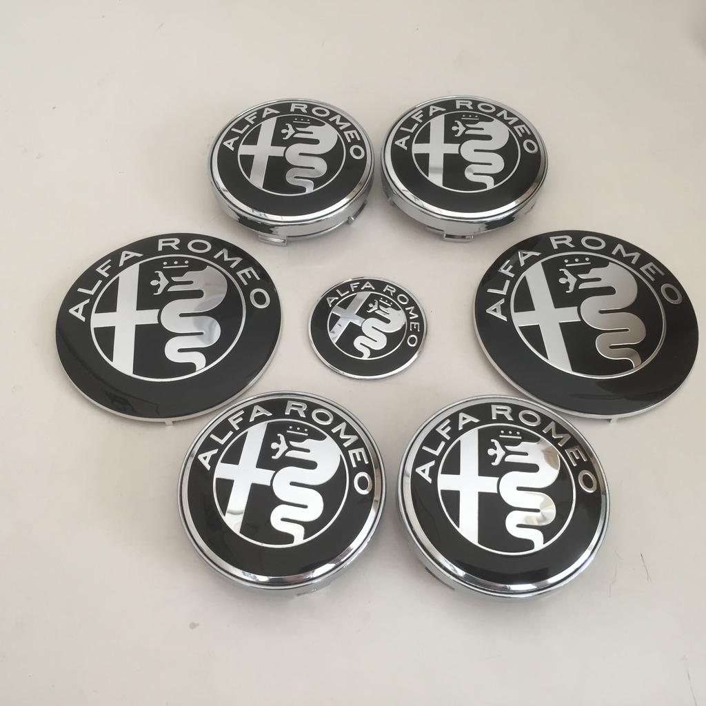 7pcs for AlfaRomeo 74mm 60mm Car Front Hood Emblem Bonnet Wheel Center Cap Steering Sticker Rear Trunk Badge Decal Styling
