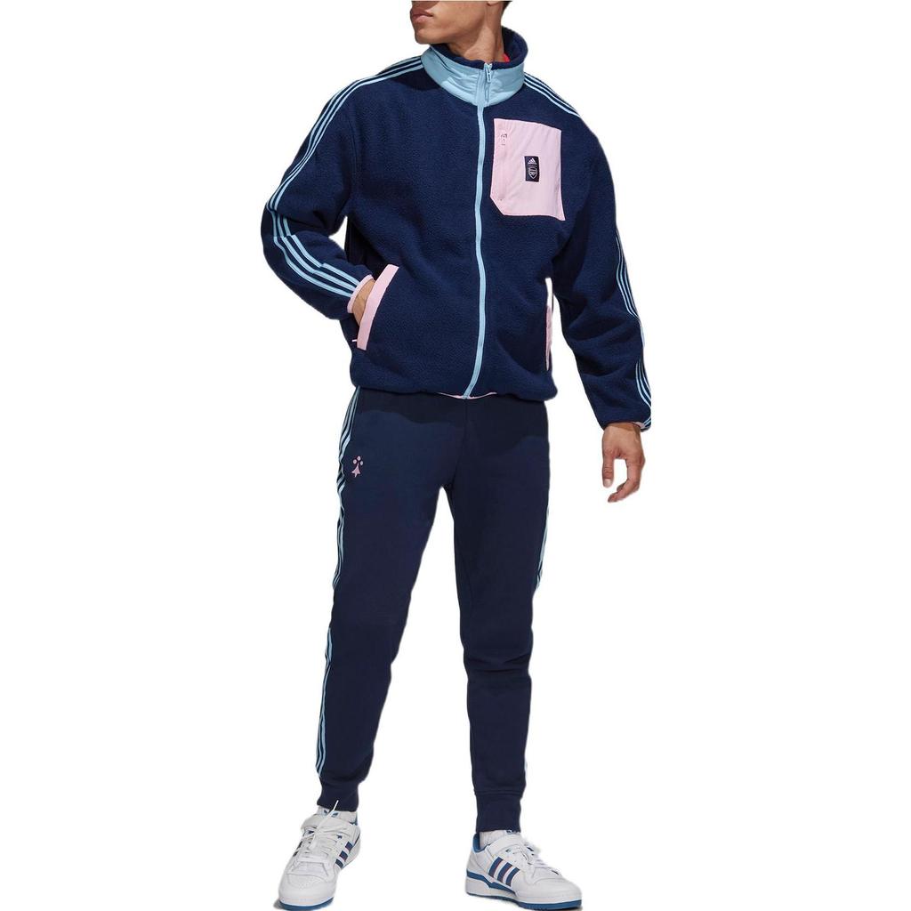 adidas Spalvų blokų logotipas priekinė kišenė Sportinis švarkas Vyriškas švarkas Mėlynas HF4040
