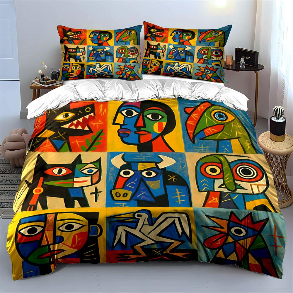 Abstract Animal Faces Art Bedding Duvet Cover Set Duvet Cover Pillowcases  (1*Duvet Cover 2*Pillowcases, without duvet insert)