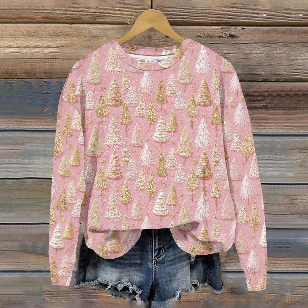 Women's Christmas Printed Casual Fashion Long Sleeve Round Neck Pullover Top