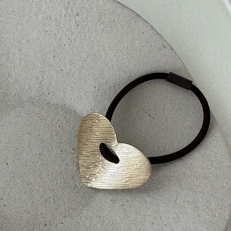 Korean Metal Flower Heart Elastic Rubber Band Scrunchies Elegant Hair Rope Hairband For Women Headband Hair Accessories Headwear