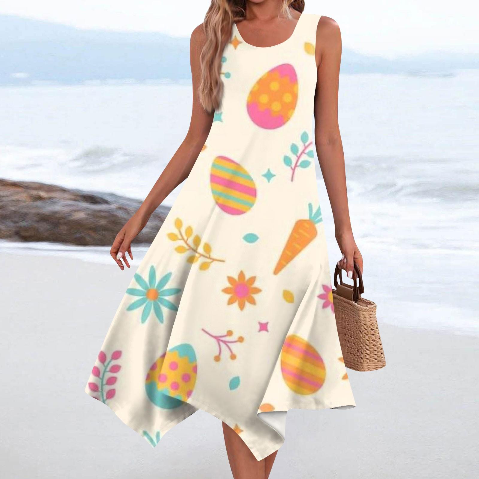 

Женское повседневное модное платье миди без рукавов с круглым вырезом и нерегулярным подолом S бежевый