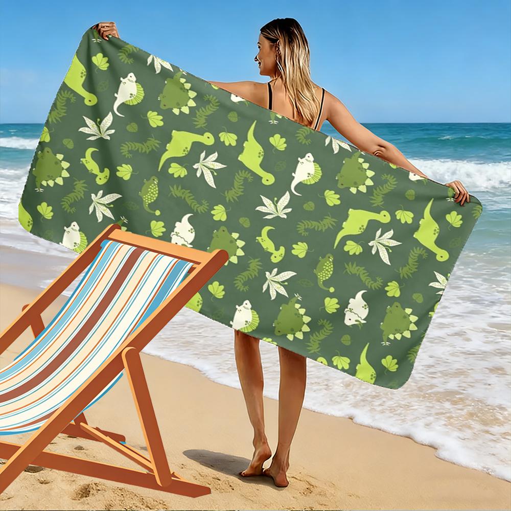 Cute Dinosaur and Leaves Pattern Design Beach towel quick-drying for travel outdoor sports jogging beach and swimming