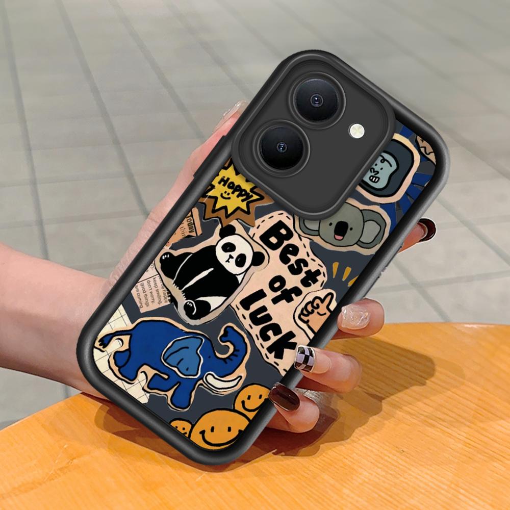 Soft Silicone Square Ladder Printing Pattern Phone Casing Full Cover Camera Shockproof Protection Rubber Case for Vivo