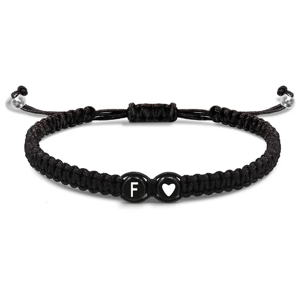 Trendy Black 26 Letter Braided Bracelet Handmade Adjustable Rope Woven Wristband Wrist Jewelry Accessories Couple Gift