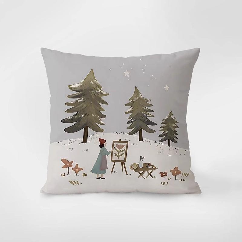 Cozy Desk Scene Throw Pillow Cover, Teapot & Book Pattern Cushion Case for Home Decor