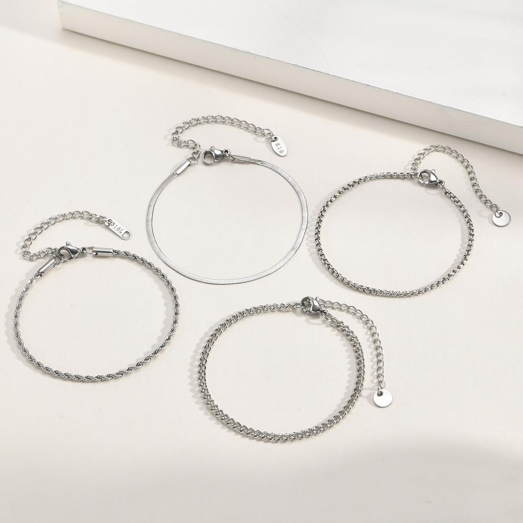 4pcs Men's Chain Bracelets,Stainless Steel Silver Color Snake Chain Wristband,Hip Hop Punk Jewelry for Him Dad