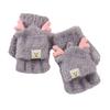 Girls Fingerless Gloves Keep Warm Cartoon Pattern Thickened Flip Top Gloves for Winter Grey