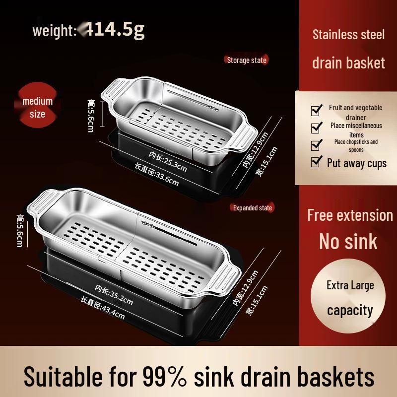Stainless Steel Retractable Sink Drain Basket for Fruit & Veggies