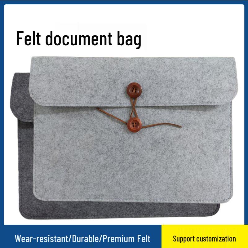 Felt Button-Closure File Bag for Office, Student, Tablet, and Exam Papers - Customizable