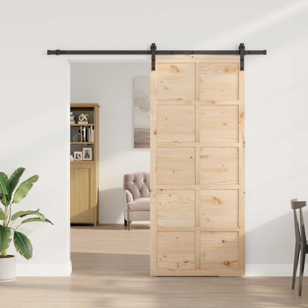 Sliding Door Natural 80 X 208 Cm Solid Pine Wood