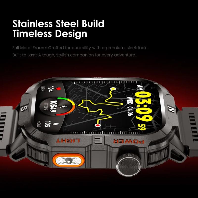 2026 New Outdoor Military Men's Smart Watch Is Equipped with GPS LED Lighting Compass Wireless Communication IP68 Waterproof Smartwatch Music 540mah