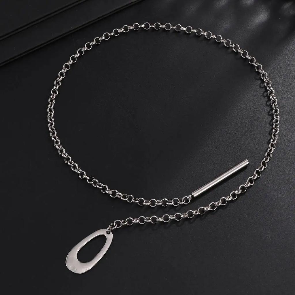 New Trendy Hip Hop Hollow Geometry Pendant Necklace for Men Simple Silver Color Adjustable Clavicle Chain Male Jewelry Gift