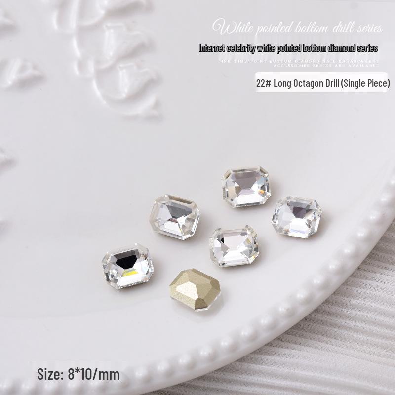 Nail Art Decorations: Transparent Pointed Rhinestones - Heart, Water Drop, Square, Butterfly Shapes