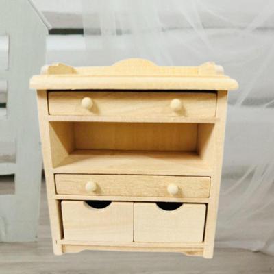 1/12 Scale Dollhouse Night Stand Bedside Table Wooden Miniature Drawer Cabinet for Mini