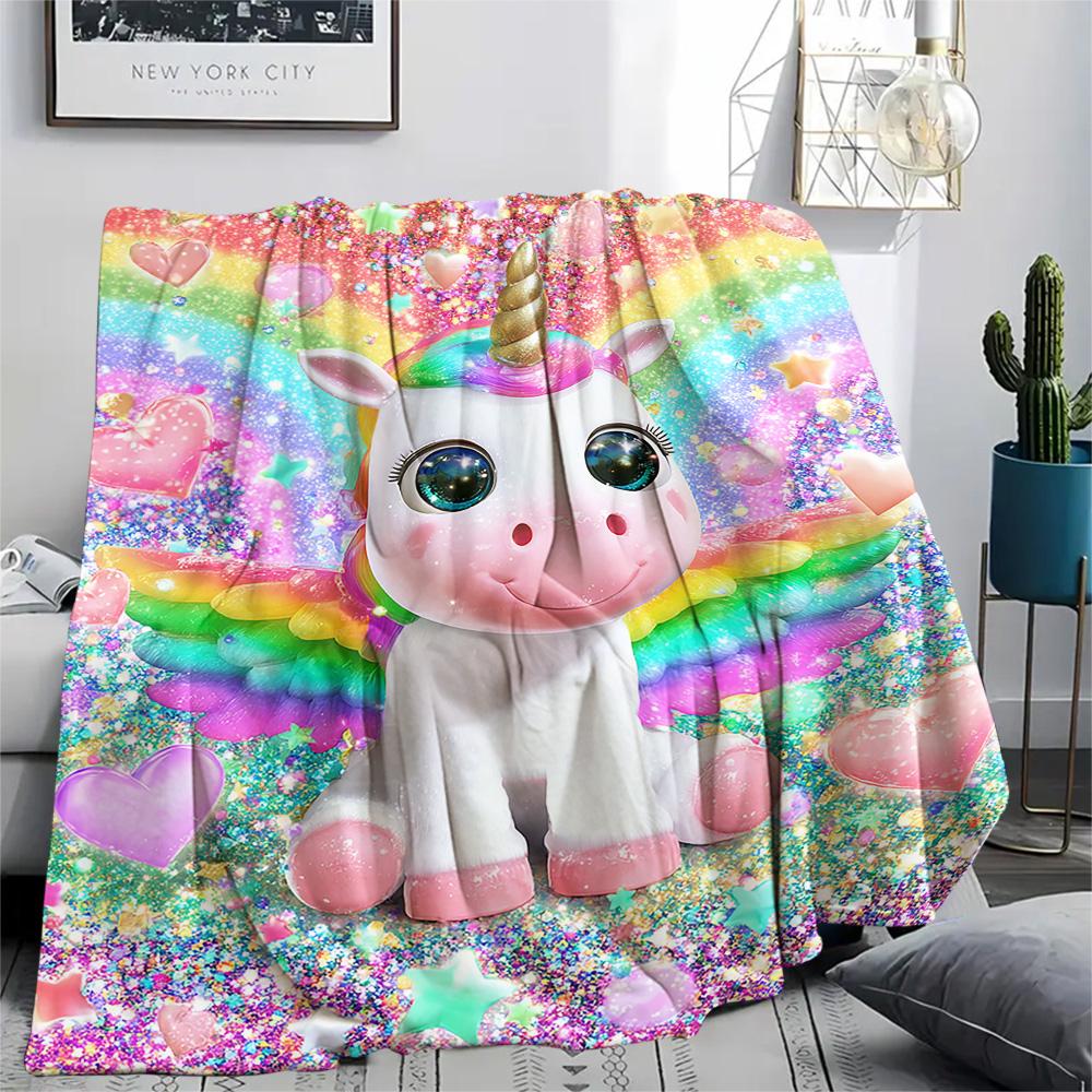 Unicorn Print Flannel Blanket, High Quality Comfortable for All Seasons, Home Decor, Warmth and Comfort, Perfect for Christmas Gifts
