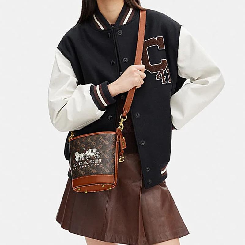 COACH DAKOTA Coated Canvas With Leather Bucket Bag, Handbag, Crossbody Bag, Shoulder Bag Small Women's Black & Brown CJ828-B4TXN