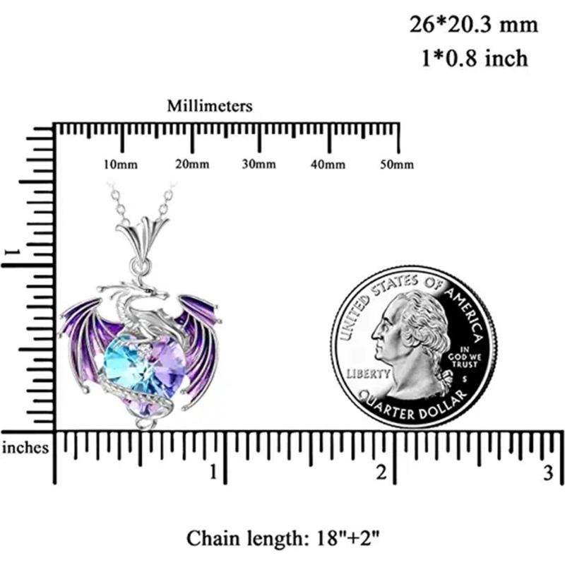 Heart Charm Clavicle Chain Fantasy Crystal Flying Dragon Necklace Jewelry