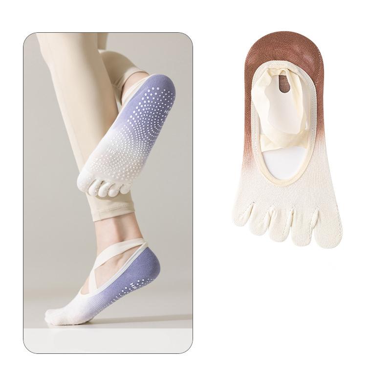 Low Cut Athletic Wrap Straps Grip Dots Anti Slip Breathable Cotton Gradient Fitness Ballet Style No Show Five Toe Yoga Socks