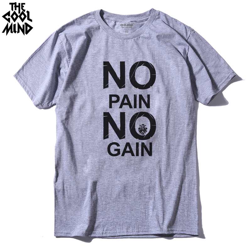 COOLMIND CR0121A Cotton No Pain No Gain Print Men T Shirt Casual Body Building O-neck Men Tshirt Short Sleeve T-shirt Tee Shirt
