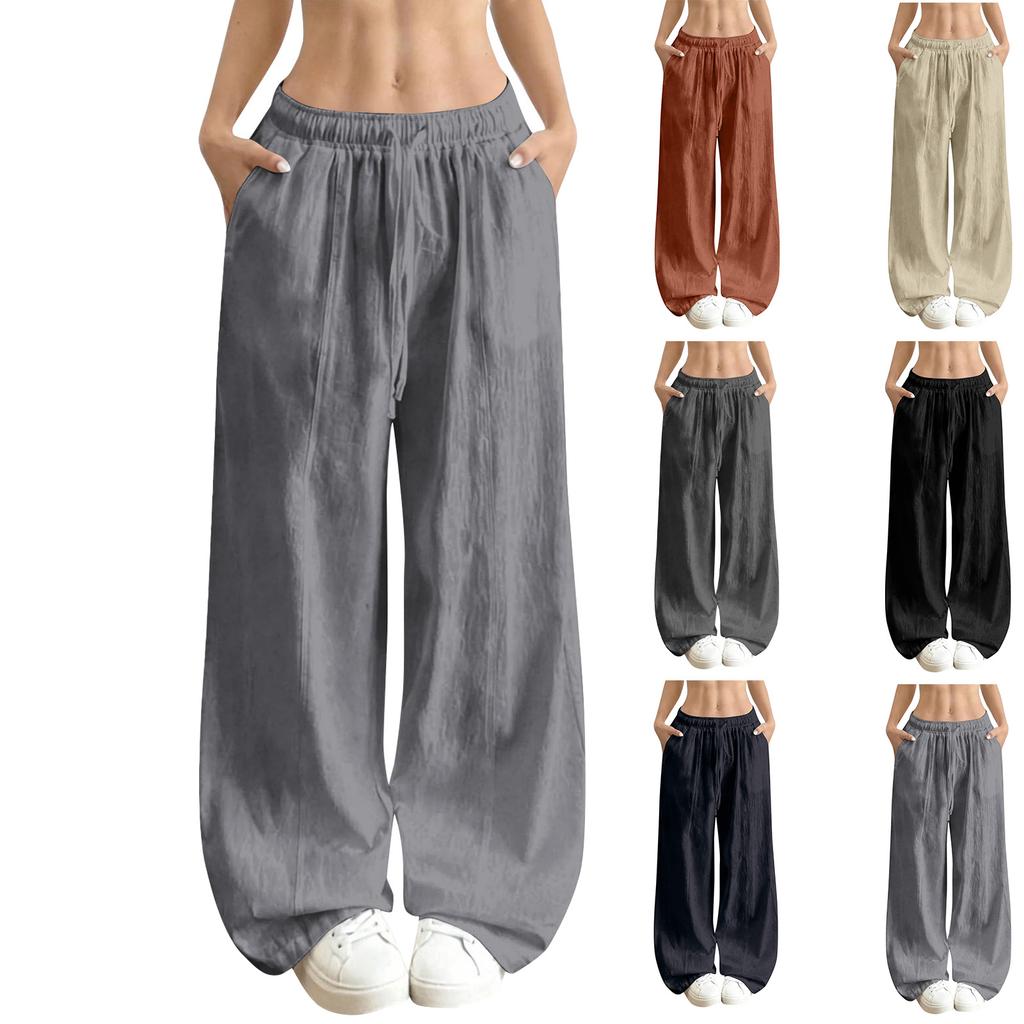Women's Loose-fitting Wide-leg Pants, Casual Loose-fitting Pants, High-elastic Waistband, Long Pants With Pockets