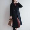 Women Autumn Winter Solid Color Woolen Coat Lapel Long Sleeve Two Buttons Pockets Mid-length Woolen Cardigan Outwear