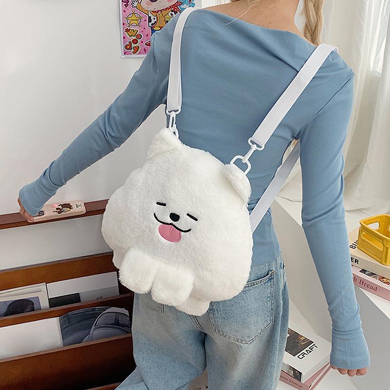 Cartoon Cute Samoyed Plush Backpack Kawaii Large Capacity Plushie Doll Fur Bag Children'S Bag Shoulder Bag Knapsack Bags Gifts