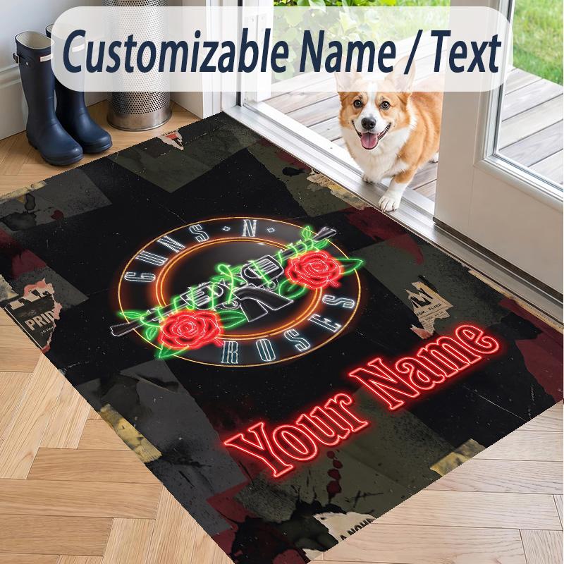 Custom Text Printed Rug Guns N’ Roses Non Slip Floor Carpet For Home Room Decor