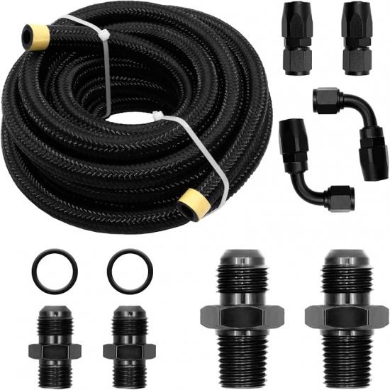 15FT AN6 Automatic Transmission Cooler Line Kit For 4L60E 4L65E - Black Nylon Braided Fuel Line Oil/Gas/Fuel Hose Kit