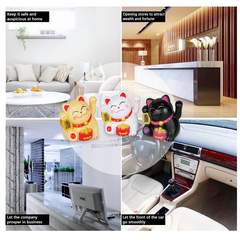 1/2PCS Lucky Cat Decoration Mini Solar Automatic Waving Fortune Figurine Cat Car Decoration Statue Home Desktop Auto Interior